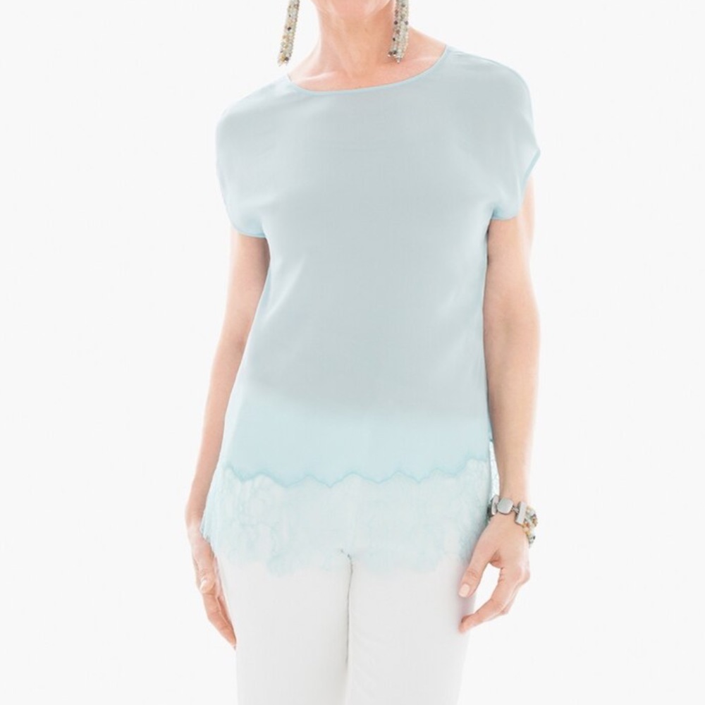 Chico's Blue Silk Top Size 1 Medium